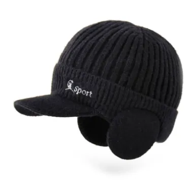 Zimní čepice s kšiltem a náušníky - černá