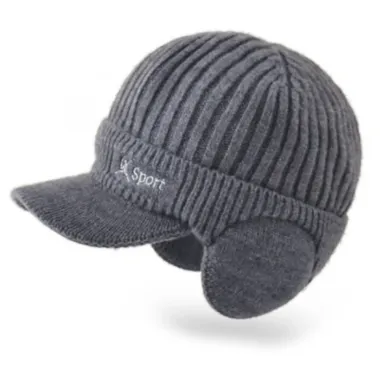 Zimní čepice s kšiltem a náušníky - šedá