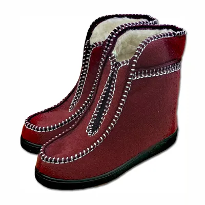 Valašské boty s ovčí vlnou důchodky - vínové