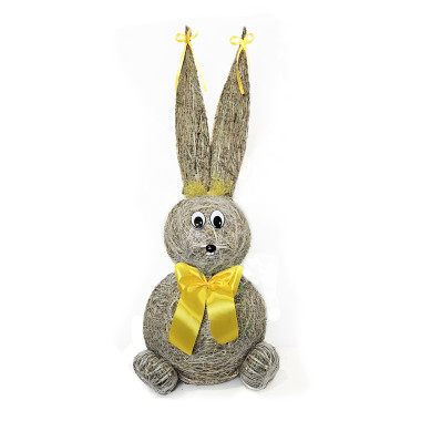Slámový zajíc se žlutou mašlí 66 cm