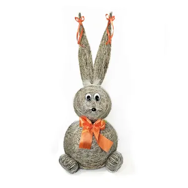 Slámový zajíc s oranžovou mašlí 45 cm