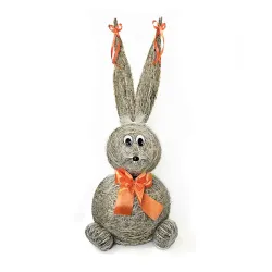 Slámový zajíc s oranžovou mašlí 66 cm