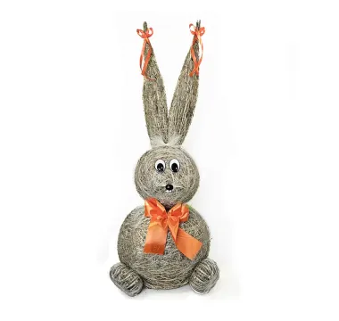 Slámový zajíc s oranžovou mašlí 66 cm