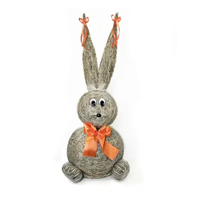 Slámový zajíc s oranžovou mašlí 66 cm