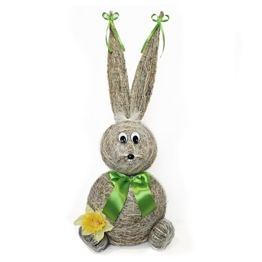 Slámový zajíc se zelenou mašlí 75 cm