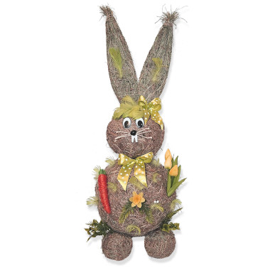 Slámový zajíc se žlutou mašlí 85 cm