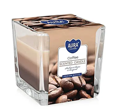 Tříbarevná vonná svíčka ve skle - káva