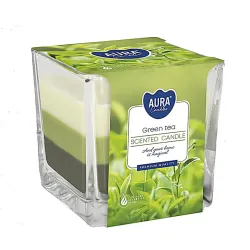 Tříbarevná vonná svíčka ve skle - Green Tea 170 g
