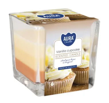 Tříbarevná vonná svíčka ve skle - Vanilla Cupcake