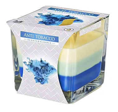 Tříbarevná vonná svíčka ve skle - antitabák