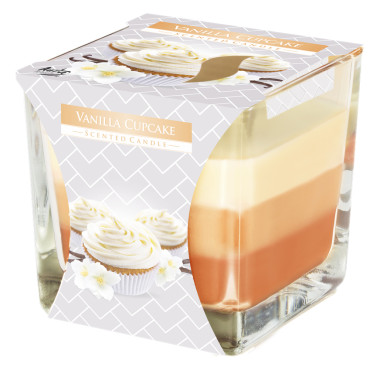 Tříbarevná vonná svíčka ve skle - Vanilkový košíček