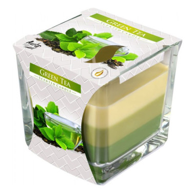 Tříbarevná vonná svíčka ve skle - zelený čaj