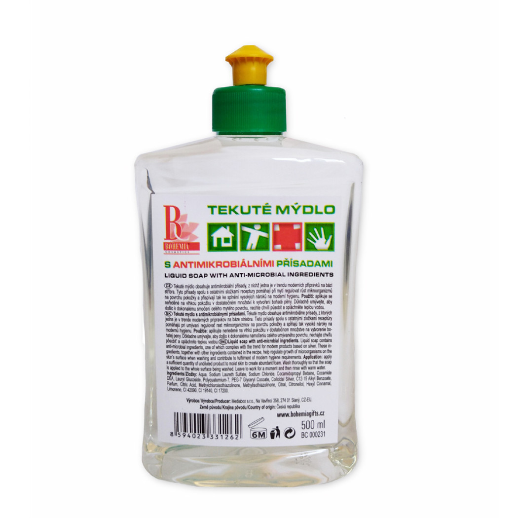 Mýdlo tekuté Bohemia Cosmetics s antimikrobiální přísadou, 500 ml