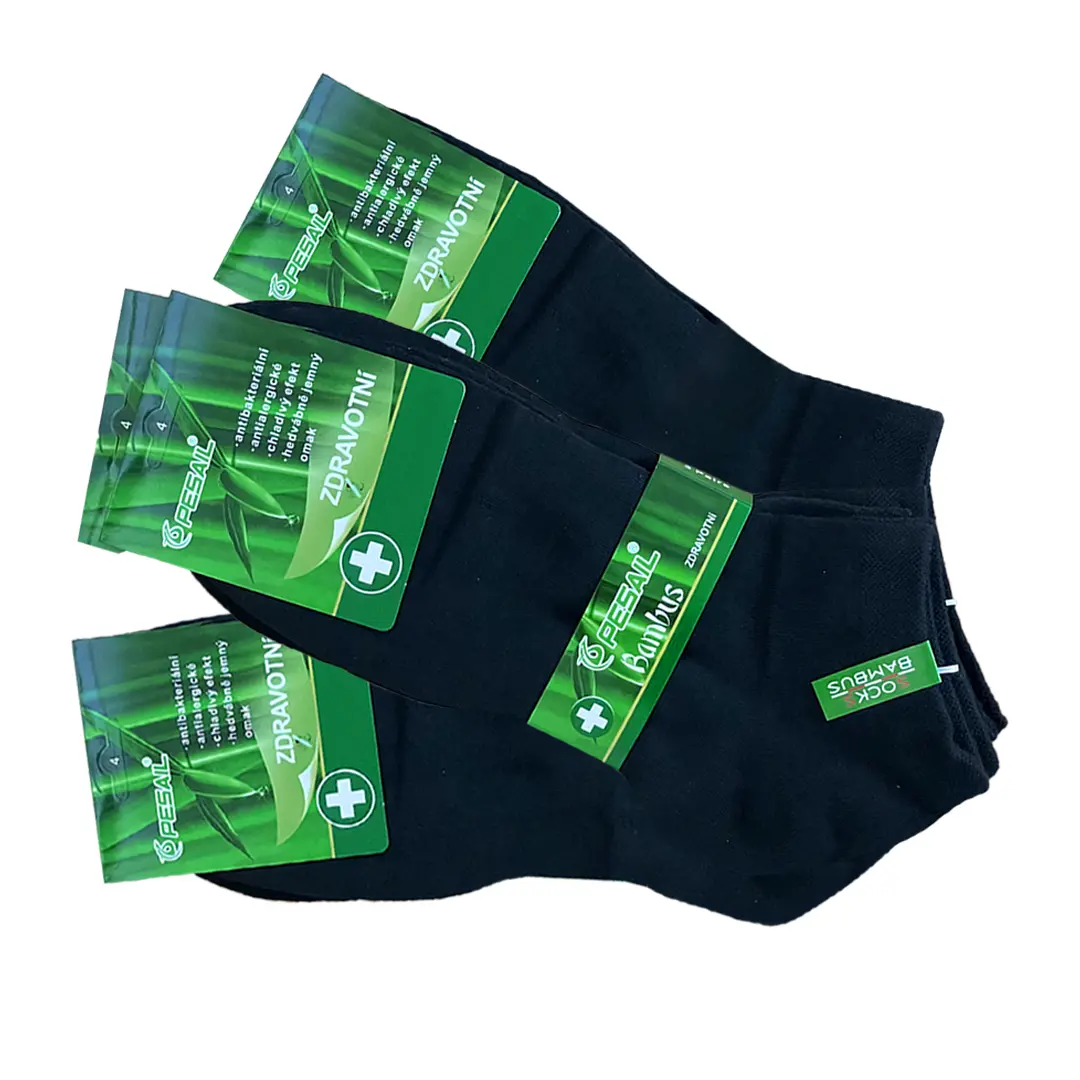 Levně PESAIL Bambusové kotníkové ponožky černé 3 páry