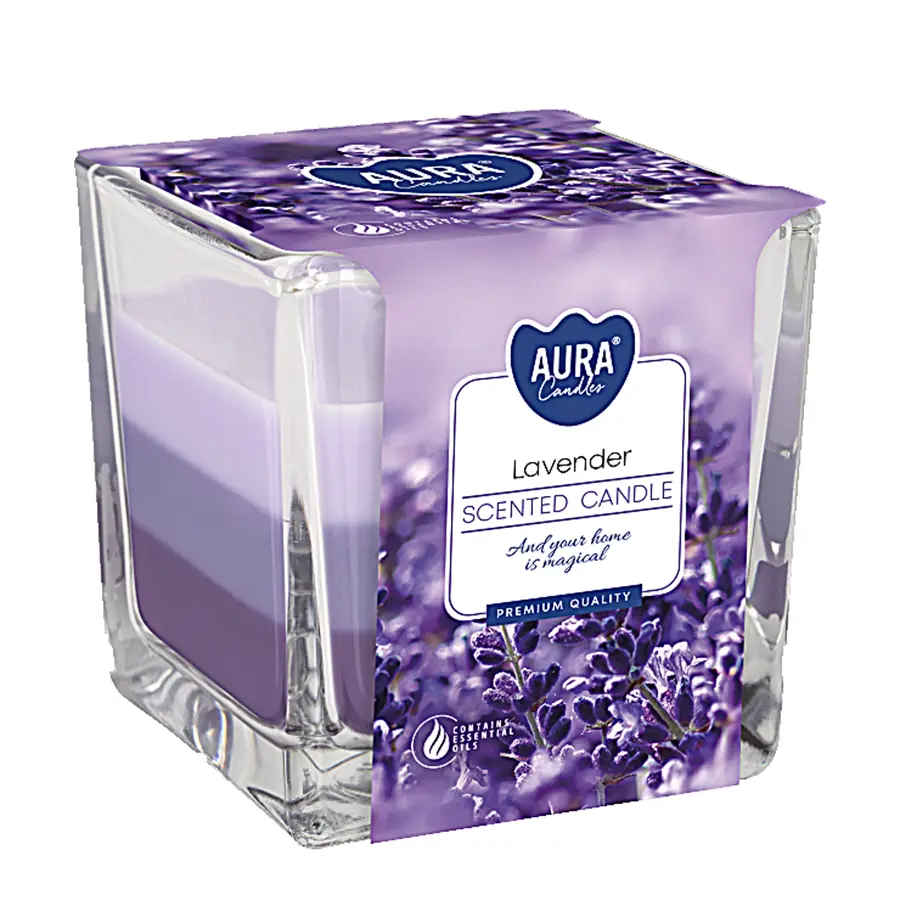 Bispol Tříbarevná vonná svíčka ve skle - Lavender 170 g